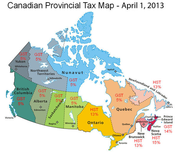 Canada Provincial Tax Map