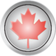 Round silver button with red maple leaf